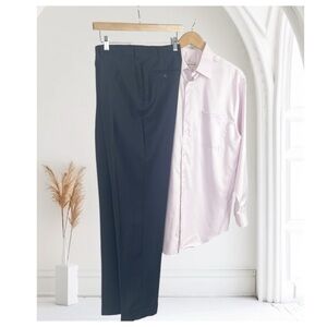 Trussini tailored Wool navy with subtle light gray plaid men’s dress slacks 36